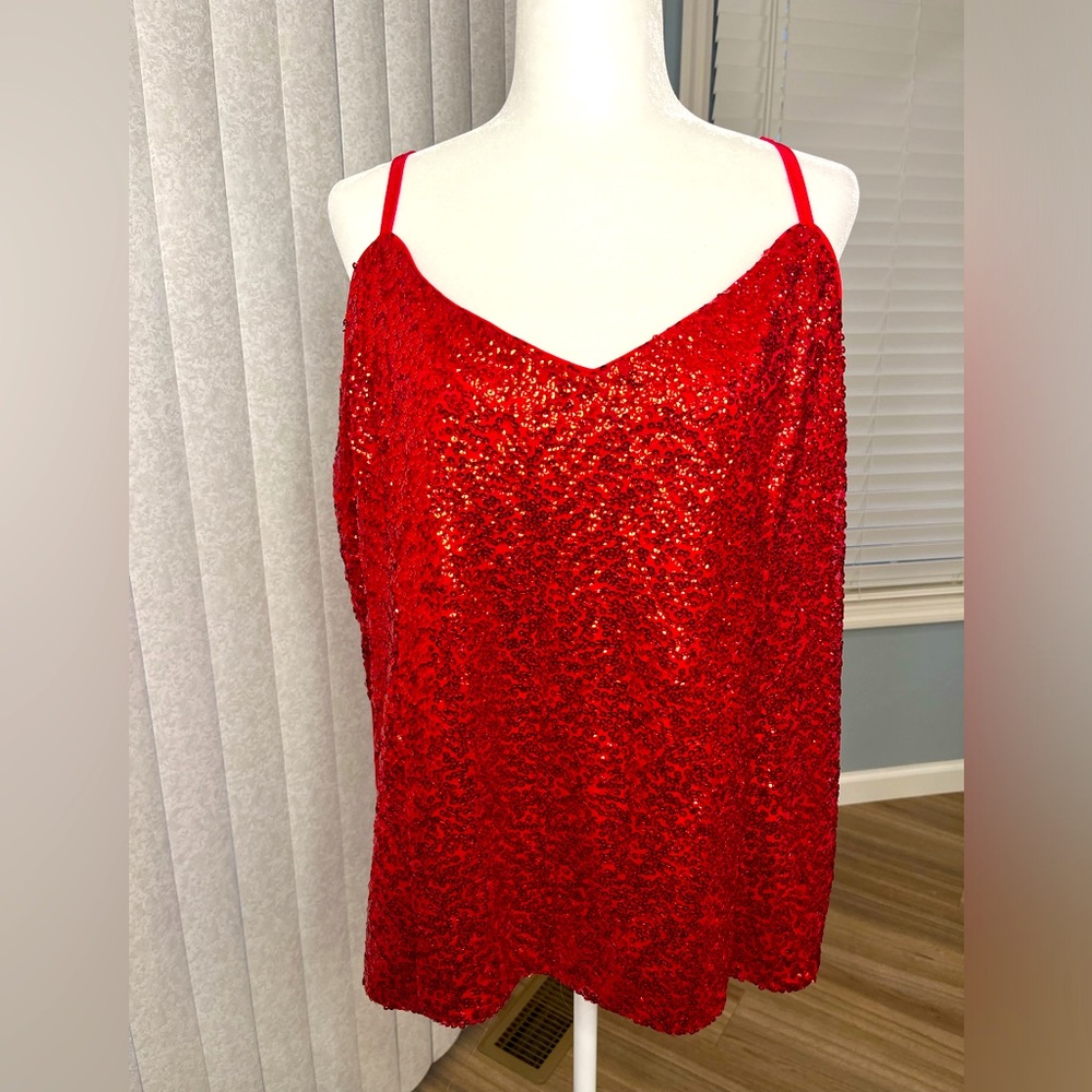 Lane Bryant Red Sequin Tank Top w/Adjustable Straps Size 22/24